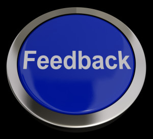 feedback button in blue showing opinions and surveys